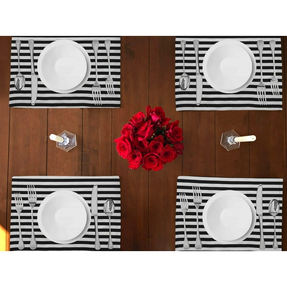 Half Inch Wide Stripes Print Cotton Dinner Table Placemats Holiday Home Decoration 13" x 19" (Pack of 4)