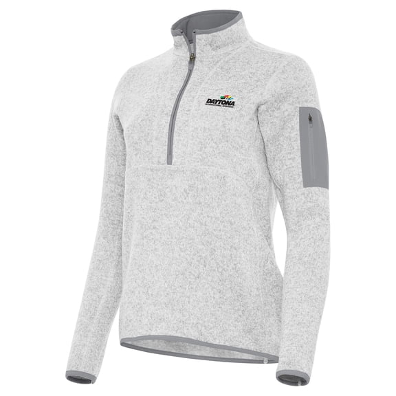Women's-Antigua Heather Gray Daytona International Speedway Fortune 1/2-Zip Pullover Top