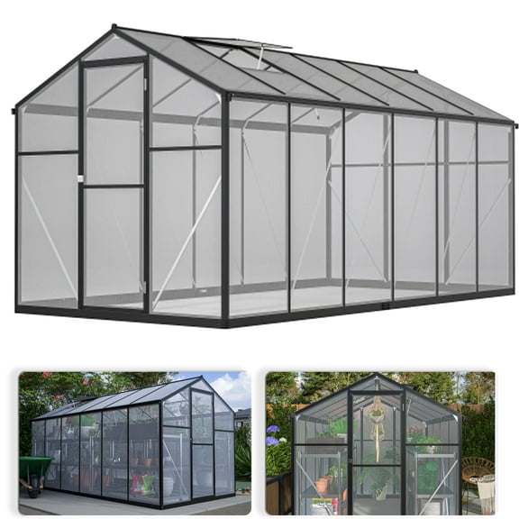 6' x 12' Walk-in Polycarbonate Greenhouse – Outdoor Garden Greenhouse Kit with Aluminum Frame, Lockable Door & Adjustable Roof Vents for Backyard, Patio, or Garden