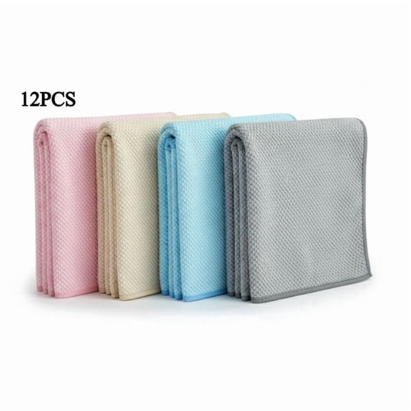 12-Pack Microfiber Fish Scale Cleaning Cloths (4 Pink/4 Blue/4 Champagne/4 Gray 12*12 inches) - Thickened Lint-Free Rags for Glass & Kitchen, Super Absorbent