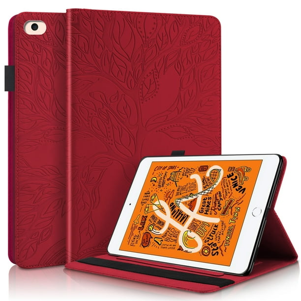 Ipad Mini Case Dteck Embossed Tree Pattern Pu Leather Magnetic Flip Folio Stand Case Auto Wake Sleep With Card Slots Elastic Band Stylus Loop For Ipad Mini Mini 2 Mini 3 Mini 4 Mini 5 Red Walmart Com