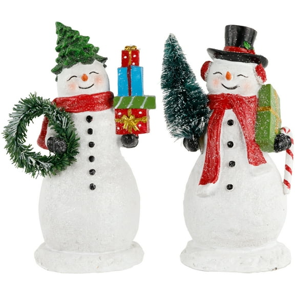 Northlight Shopping Snowmen Couple with Presents Christmas Figurines - 8" - Set of 2