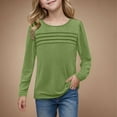 thumbnail image 2 of XASZHN Chemises à Manches Longues Plissées pour Filles, T-Shirts Décontractés et Mignons à Col Rond, Vert_001 9-10 Ans, 2 of 8