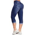 thumbnail image 1 of Pantalones vaqueros recortados para mujer, informales, de verano, con dobladillo rasgado, tiro medio, azul zafiro XS, 1 of 5