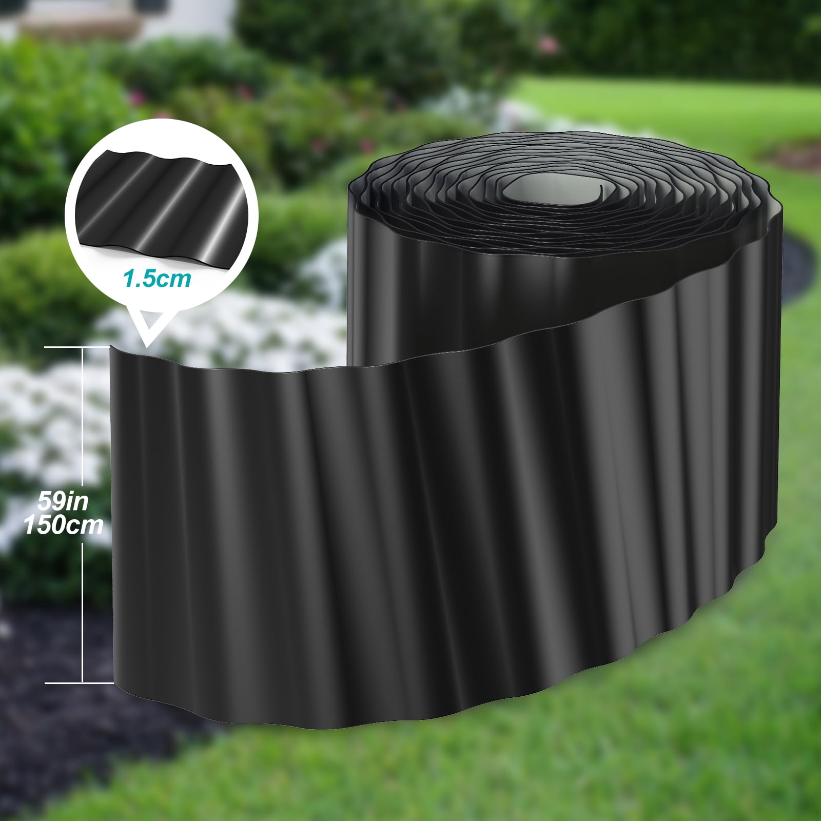 Black Flexible Garden Edging Border, 15cm x 6m - Decorative Landscape Trim for Lawns & Flower Beds