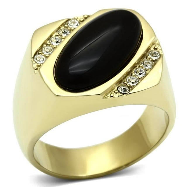 Alamode TK716-11 Men IP Gold Stainless Steel Ring with Semi-Precious in Jet - Size 11