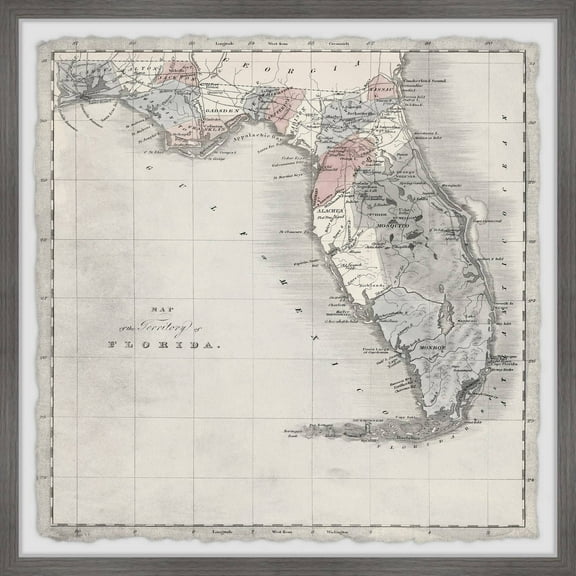 Marmont Hill Vintage Map of Florida Framed Wall Art, 1.50" x 12.00"