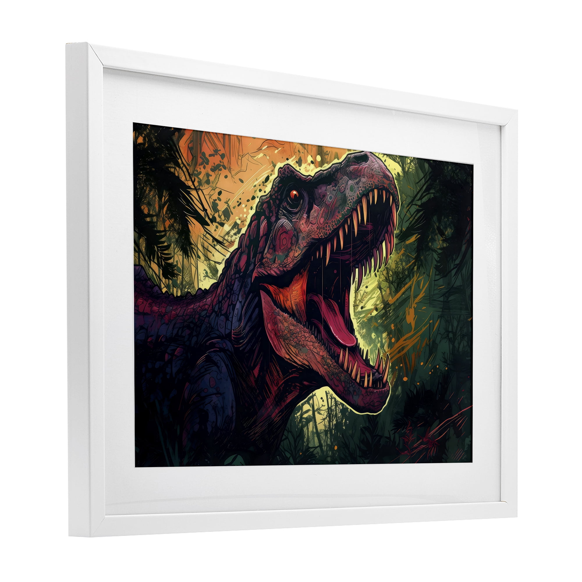 Stupell Industries Dark Roaring T-Rex White Framed Print Under Glass, design by Creative Studio