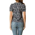 thumbnail image 3 of INSPIRE CHIC Women's Button Down Blouse Puff Short Sleeve Turndown Collar Floral Cotton Top S Dark Blue, 3 of 7