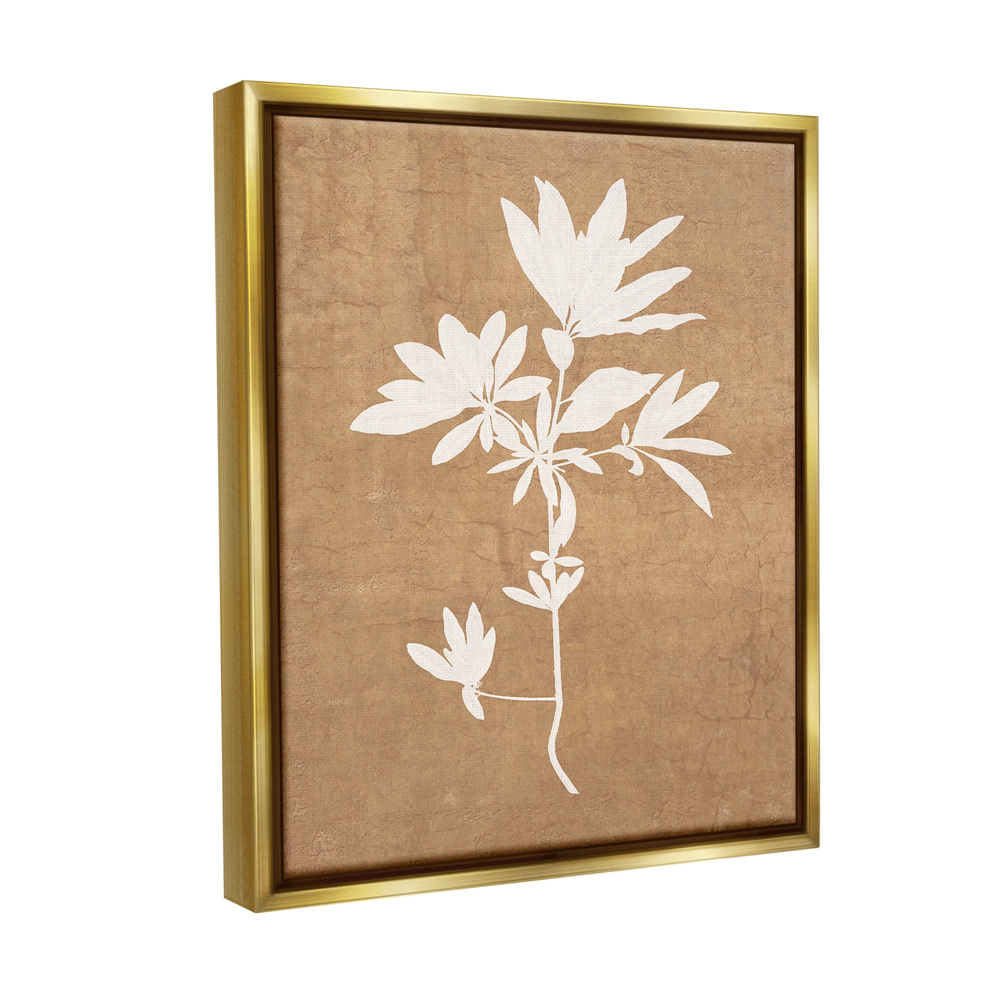 Stupell Industries Rustic Botanical Shape Botanical & Floral Painting Gold Floater Framed Canvas Art Print Wall Art, 17 x 21