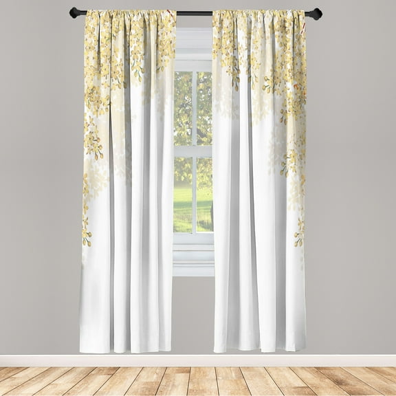 Ambesonne Flower Curtains, Blooming Lilac Flowers Print, Pair of 28"x63", Pastel Yellow