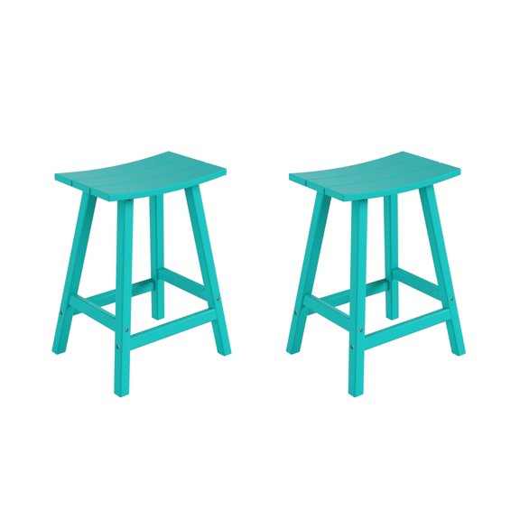CostaElm 24" Poly Plastic Outdoor Patio Counter Stool (Set of 2), Turquoise, Turquoise