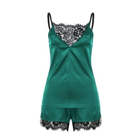 

dtydtpe pajamas for women women sleepwear sleeveless strap nightwear lace trim satin cami top pajama sets green