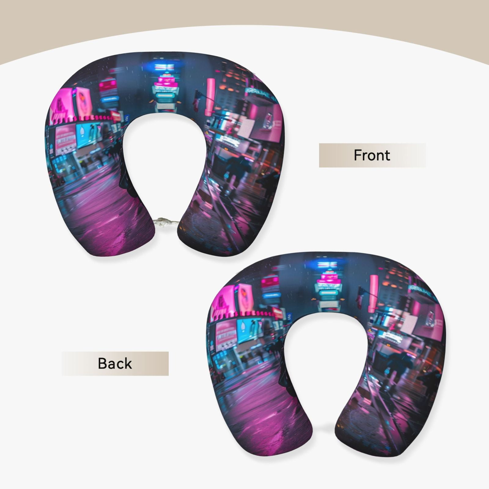 Xecao Neon Night Cityscape Print Memory Foam Cervical Neck Pillow Versatile U-Shaped Pillows for Home,Office,Camping,Travelling,Soft Washable Cover