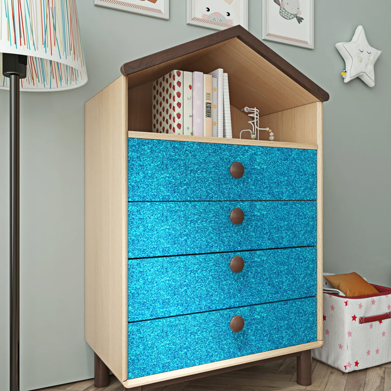 FunStick Ocean Blue Glitter Wallpaper Peel and Stick Sparkly Blue Glitter  Contact Paper for Drawer Craft Cabinets Desk Walls Decorative 15.8x78.8 inch