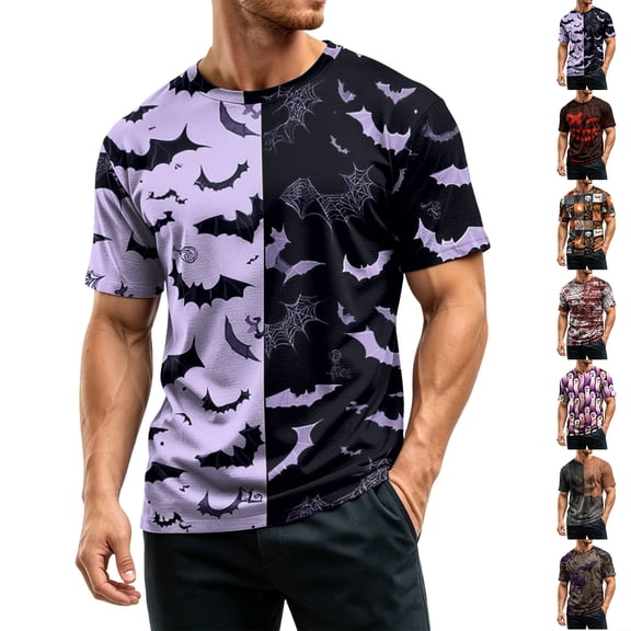 Halloween Shirts for Men Candy Witch Hat Graphic Short Sleeve Cute T-Shirt Skeleton Print Crew Neck Funny Vintage Tops M