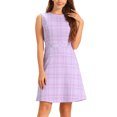 thumbnail image 1 of INSPIRE CHIC Vestido sin mangas de corte ajustado y acampanado de cuadros houndstooth por encima de la rodilla M Lila Claro, 1 of 6