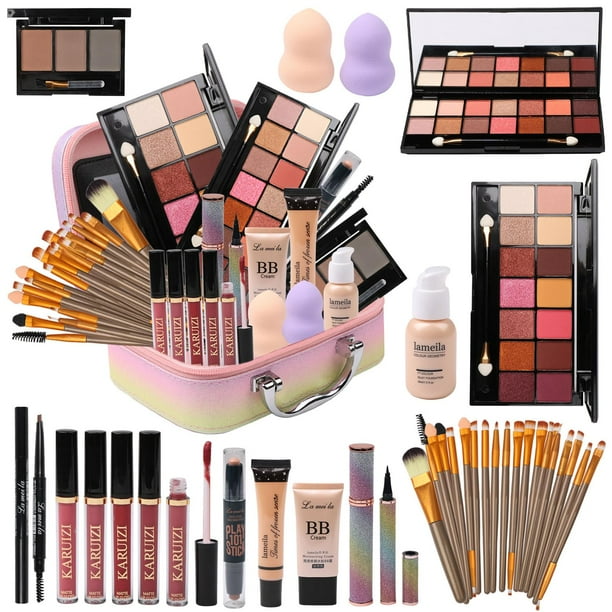 Kit de maquillaje todo en uno KARUIZI con paleta de sombras de ojos y brillo de labios