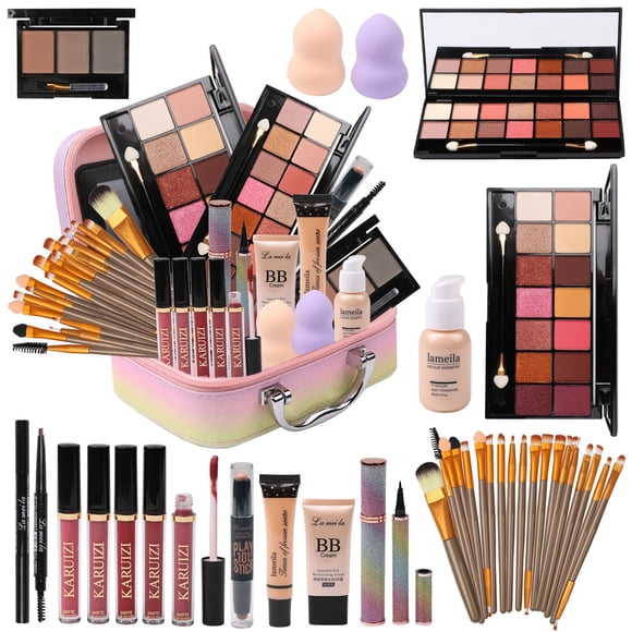 Kit de maquillaje todo en uno KARUIZI con paleta de sombras de ojos y brillo de labios