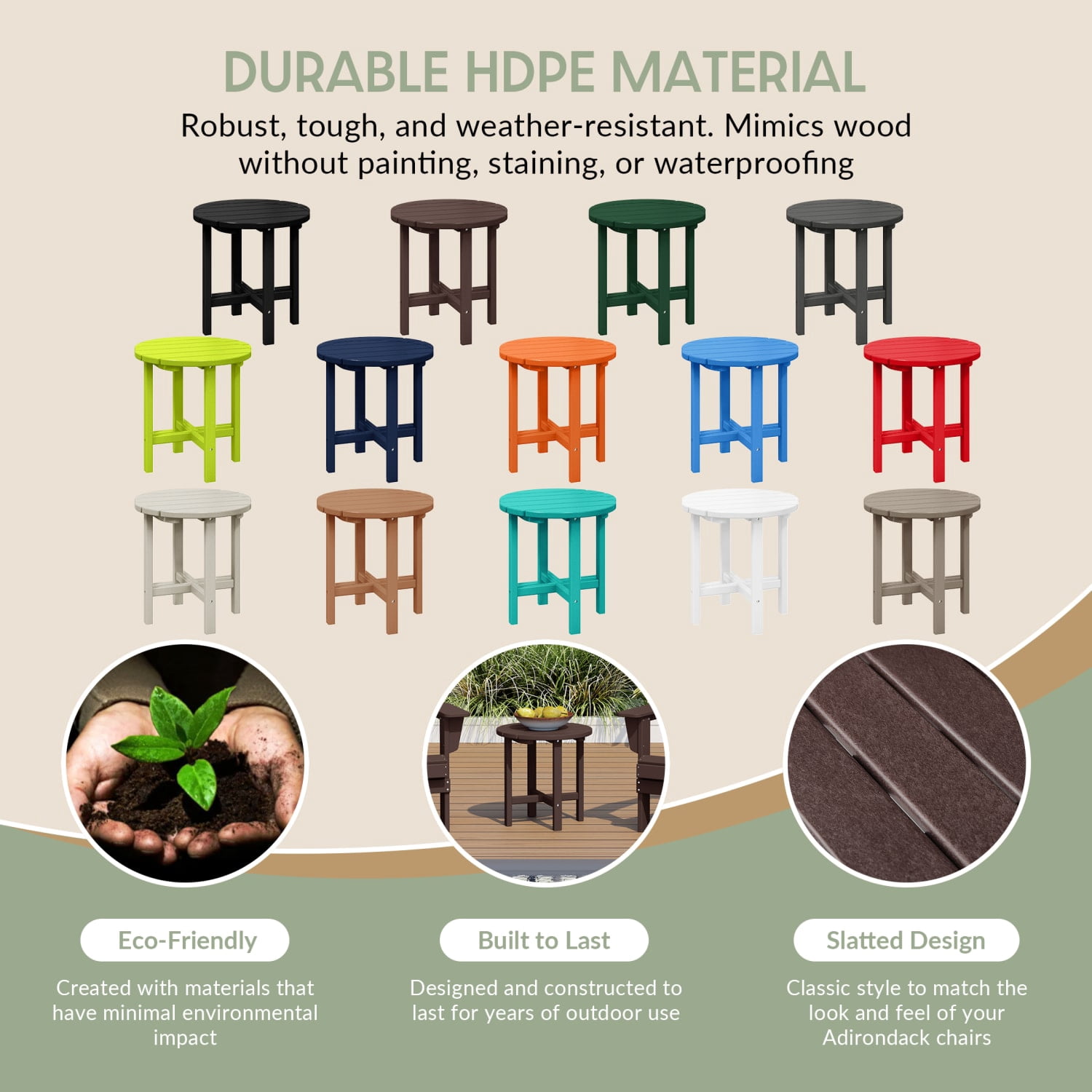 WestinTrends All-Weather Poly Lumber Adirondack Outdoor Side Table, Round End Table for Patio, Dark Brown