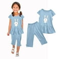 thumbnail image 2 of Zwiiyzr 1-10 Years Little & Big Girl Summer Outfits Cute Bunny Ruffle Short Sleeved Flutter Sleeve Elastic Waist Cropped Pants Daisy 2Pcs Clothing Set Blue, 2 of 5