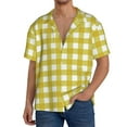 thumbnail image 3 of Vsdgher Yellow Checkboard Print Men's Wrinkle Free Untucked Cuban Shirt Business Casual Button Down Shirts Short Sleeve Shirt, 3 of 7