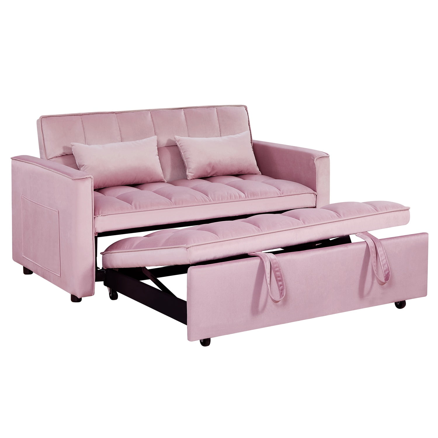 Hommoo 3 in 1 Convertible Pull Out Sofa Bed, Loveseat Sleeper Sofa, Pink