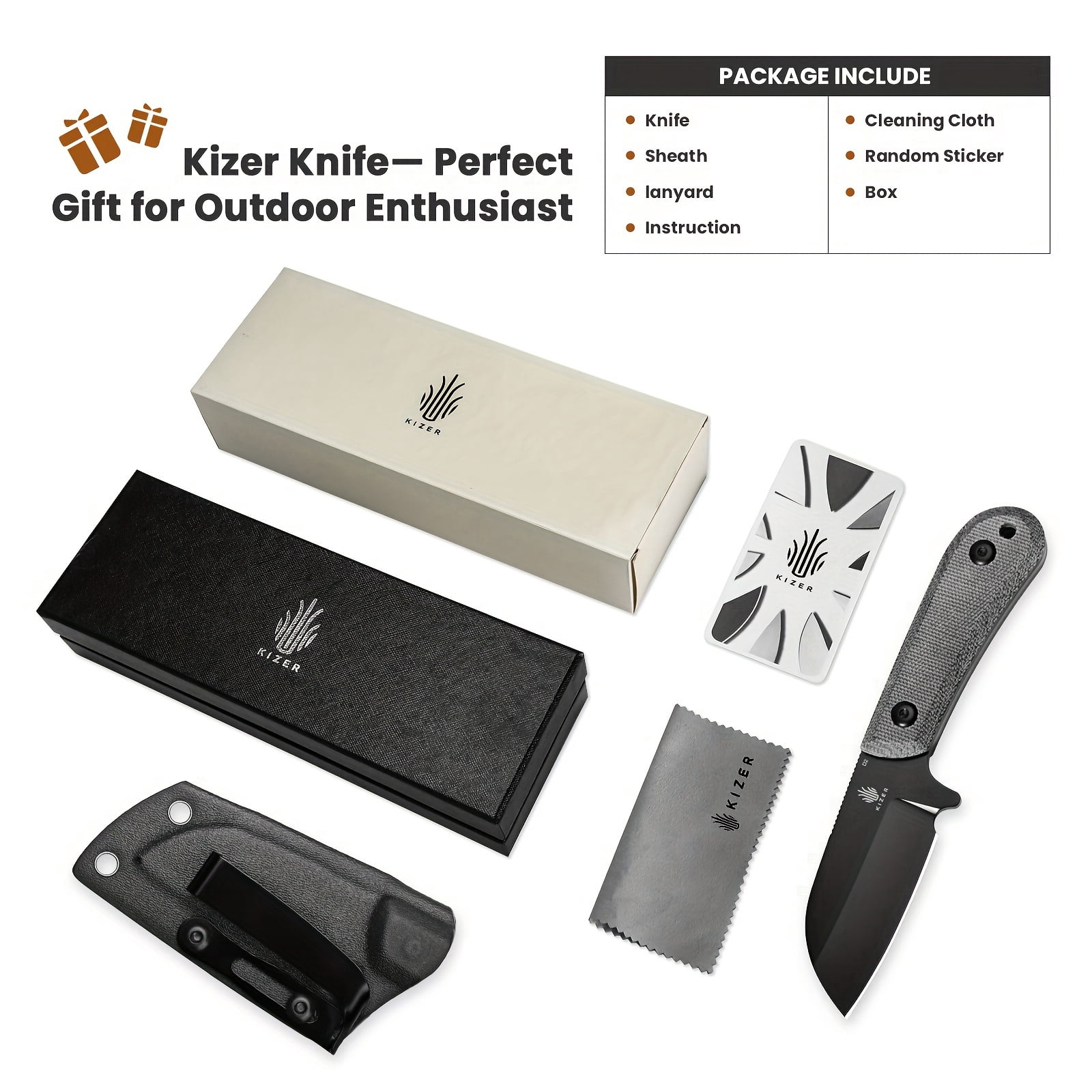 Kizer Deckhand Fixed Blade Knife , D2 Steel Micarta+G10 Handle, 1062A2