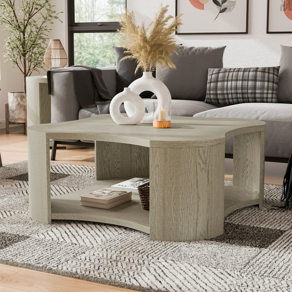 Furniture of America Cheri Modern Solid Wood Coffee Table with 1-Shelf and Casters, Oak