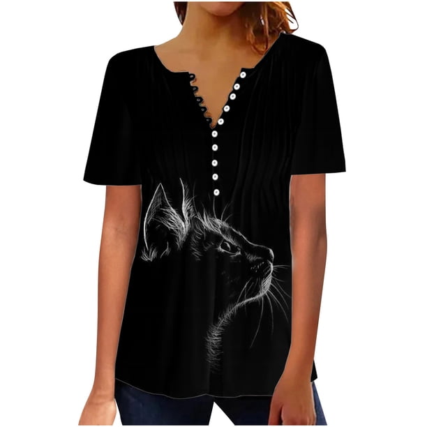 Puntoco Mujer Moda Casual Impresión Manga Corta Camiseta Suelta Tops Túnica Blusa Liquidación Puntoco Puntoco-5135