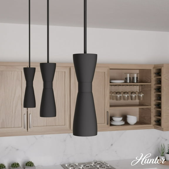 Hunter - Zola 1-light Matte Black, Mini Pendant Light, Dimmable, Formal Style, Pharmacy Shaped, for Bedrooms, Dining, Living Rooms - 19827