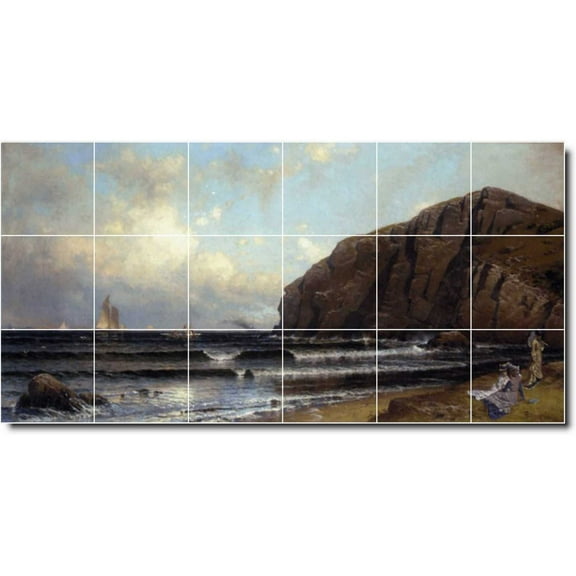 Ceramic Tile Mural-Alfred Bricher Waterfront Painting 55. 25.5" w x 12.75" h using (18) 4.25 x 4.25 ceramic tiles