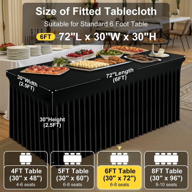 decorUhome Rectangle Spandex Tablecloth Skirt, 72" x 30" x 30", Black photo 4