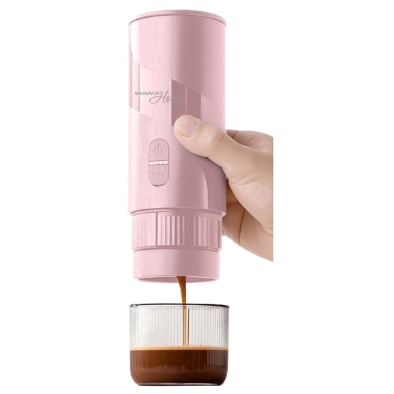 Magnavox 2-in-1 Portable Espresso and Ground Coffee Maker, USB Rechargeable, Pink