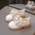 thumbnail image 5 of Girls' Heart Rhinestone Bow Flat Shoes, Soft Sole Casual Mary Janes, Ideal for Daily School Outfits, Weekend Strolls and Small Gathering Occasions Beige 4.5-5 Years, 5 of 9