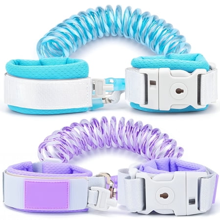 GJX 2 Pack Toddler Safety Leash with Key Lock, Anti-Lost Wrist Link Harness, Reflective Walking Tether for Kids