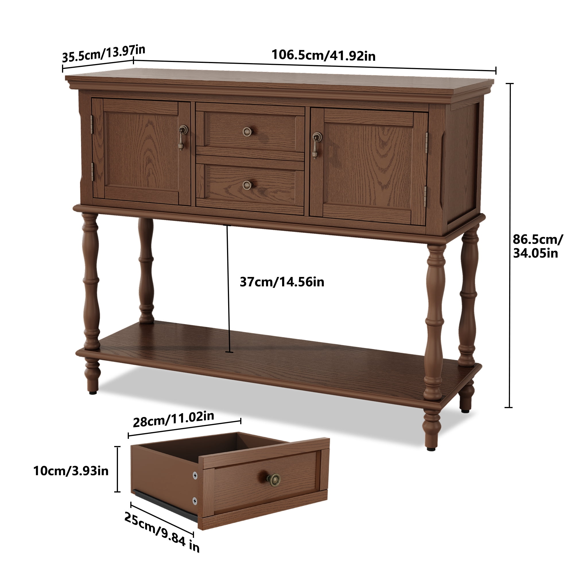 CBJCBJ 42'' Farmhouse Console Table , 2 Drawer Narrow Long Entryway Table with Open Storage Shelf , for Living Room,Brown