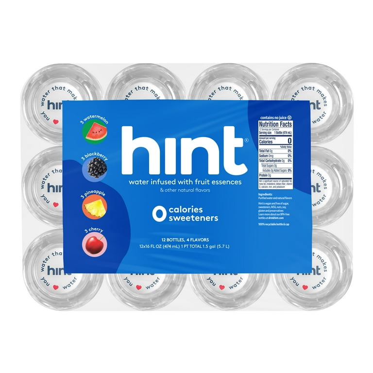 Hint Bottled Water, 4-Flavor Purple Variety Pack - Purified Water Beverages With Zero Calories, Natural Flavors, And Sugar Free - 16 Fl Oz (Pack Of 12
