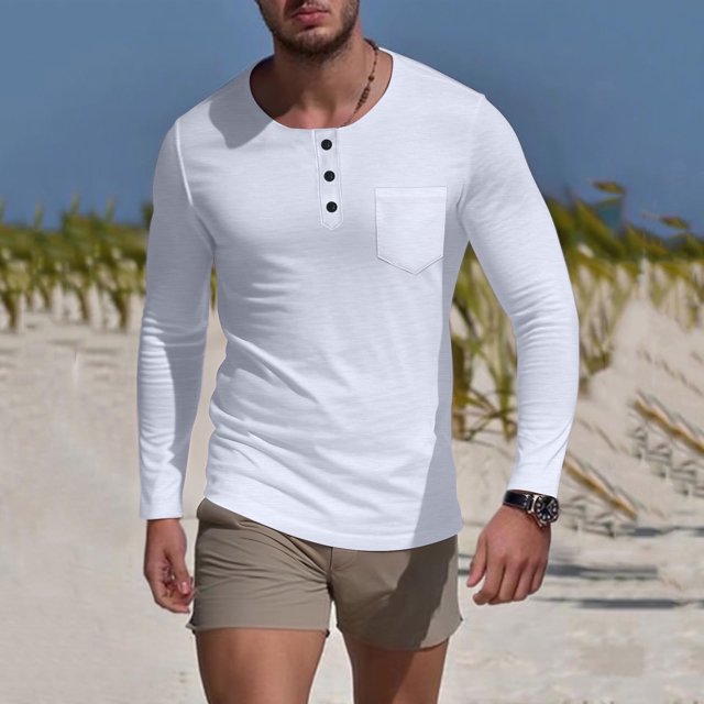pstuiky Camisas de manga larga de invierno para hombre, Camisa de capa base de ejercicio de manga larga para hombre, informal, con cuello redondo, bolsillos y botones, de colores sólidos xxxl