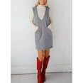 thumbnail image 6 of Women'S V Neck Sleeveless Knitted Solid Short Sweater Dress with Pockets Dark Gray XL, 6 of 8