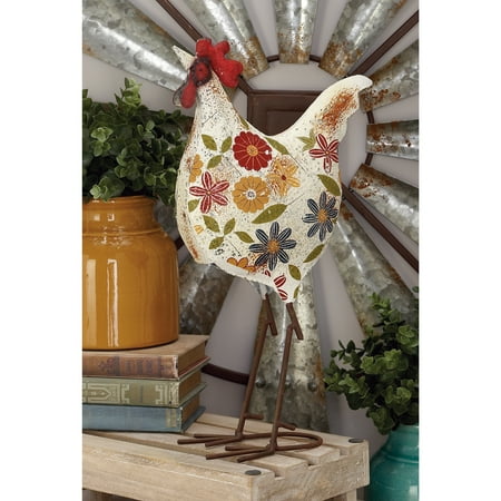 DecMode 17" Indoor Outdoor Distressed Standing Rooster Garden Sculpture with U Shaped Feet