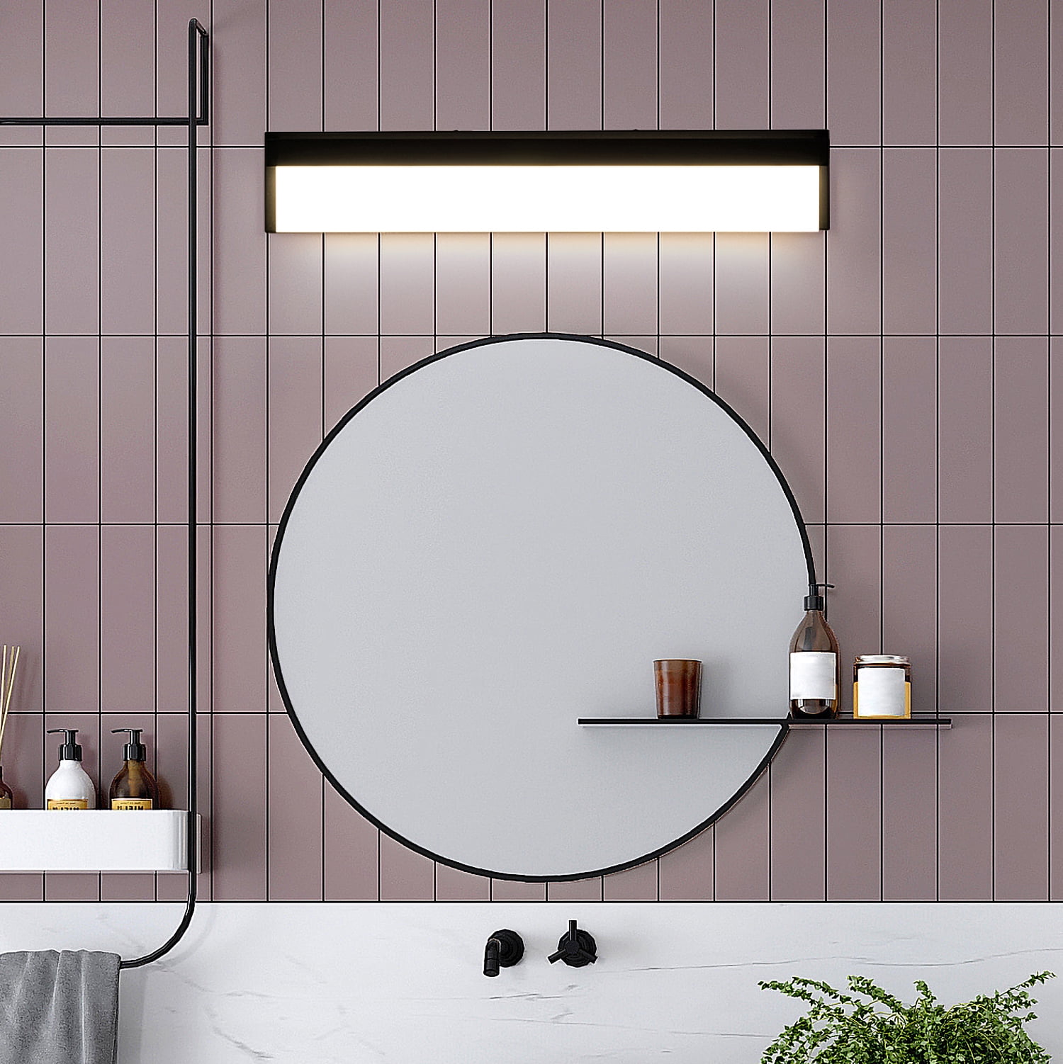 LIGHTINN LED 24.4" Bathroom Vanity Light Fixture Modern Finishing Stainless Steel Lighting Bar Bathroom Over Mirror Light (Black)