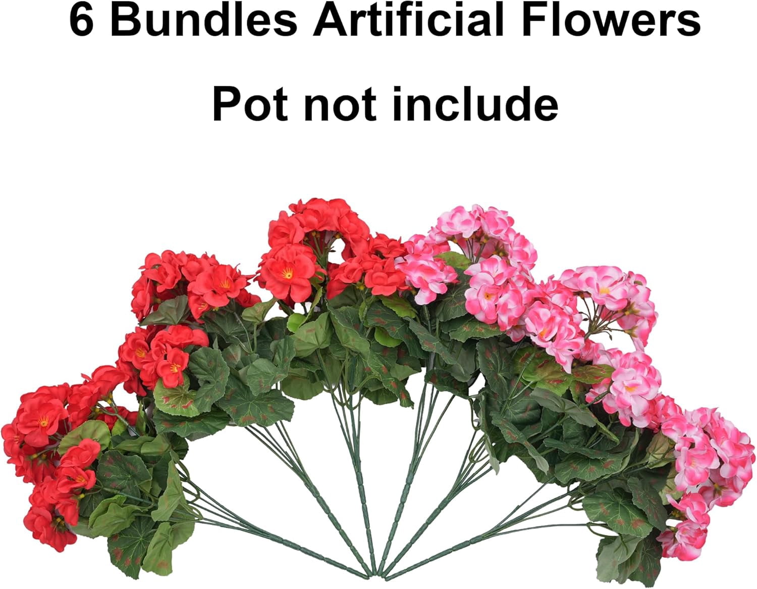 Fake Geraniums Artificial Flowers for Outdoors, 6 Bundles Silk Geraniums Flowers Realistic UV Resistant Fake Plants Faux Flowers