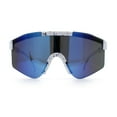 thumbnail image 5 of Boys Kid Size Large Shield Rimless Sport MTB Plastic Sunglasses White - Blue Mirror, 5 of 8