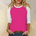 thumbnail image 2 of Fgnfyis Haut à Manches 3/4 pour Femmes Été Décontracté Polyvalent Raglan Col Rond Chemise Décontractée Haut Hauts pour Femmes Rose Vif_002 TTG, 2 of 5