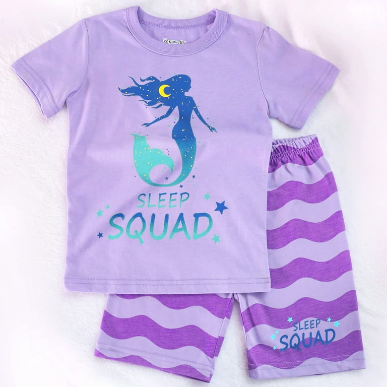 Girls' Cotton Summer Pajama Set Sleepwear (Purple Mermaid, - Main Image