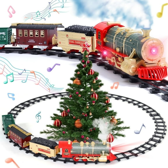 JoyStone Electric Train Set Toys for Boys with Smokes, Lights & Sound, Tracks, Toddler Model Train Set with Steam Locomotive Engine & Cargo Cars and Tracks, Christmas Toy Train for Kids