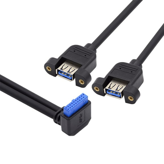 JSER Down Angled 19/20Pin Header to USB 3.0 Dual Ports Female Screw Mount Type Cable 90 Degree 5Gbps