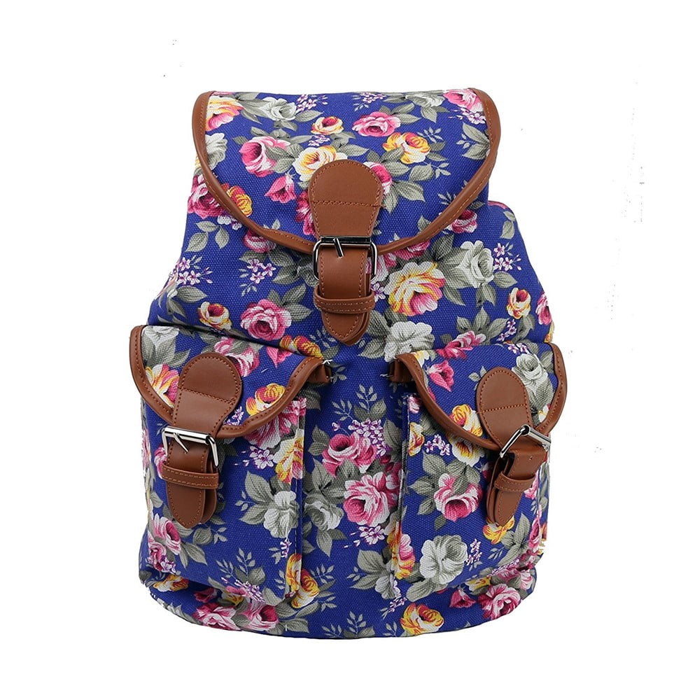 blue floral backpack