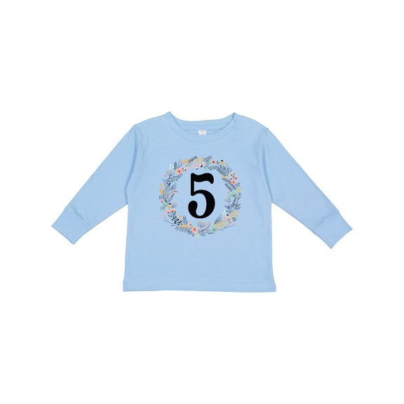 Inktastic 5th Birthday Flowered Wreath 5 Year Old Girl Girls Long Sleeve Toddler T-Shirt